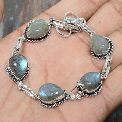 Πολύτιμος λίθος Labradorite 925 χειροποίητο βραχιόλι με κοσμήματα
