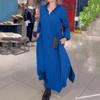 Women's spring new retro women's clothing polyester pullover V-neck super large swing skirt even