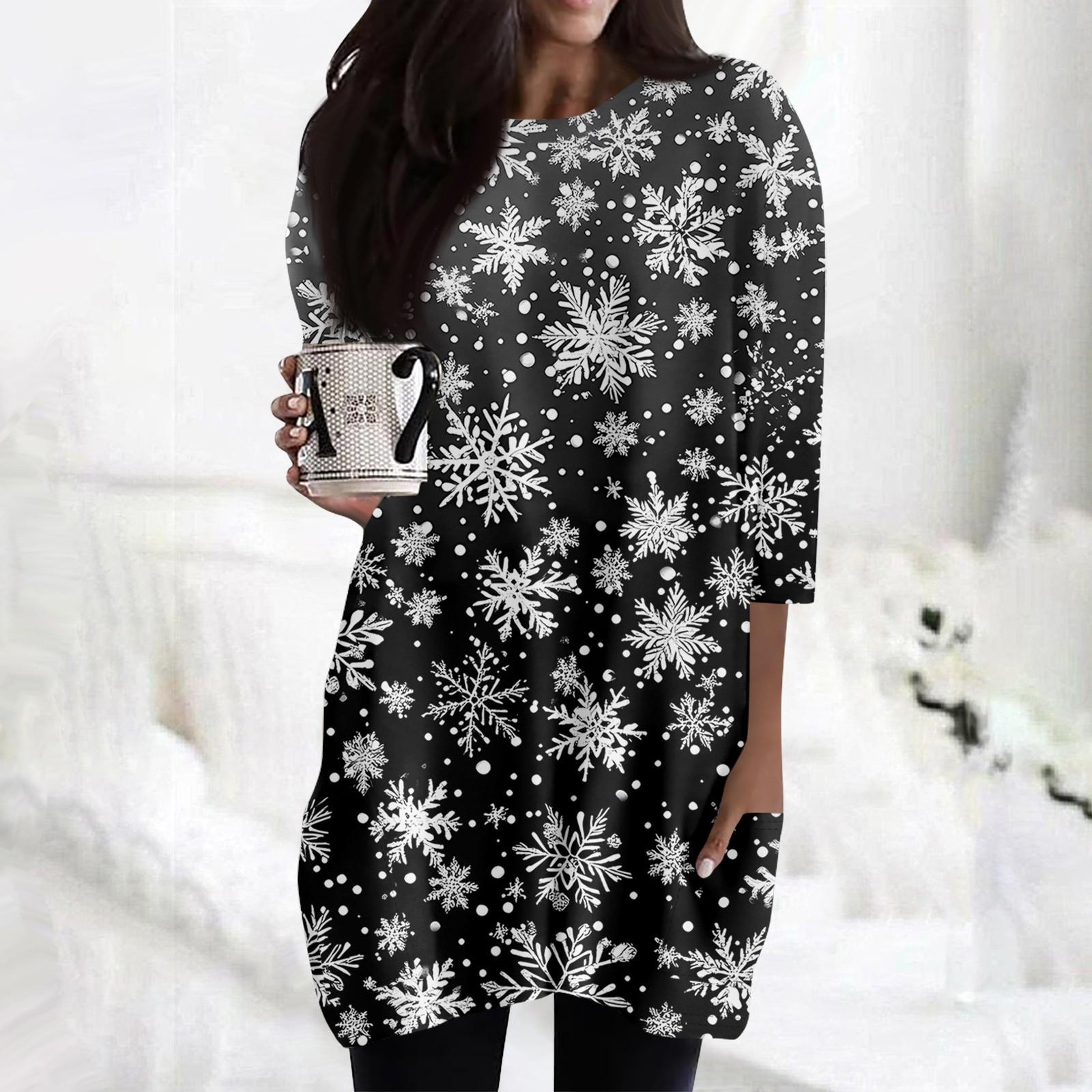 

Женские повседневные рубашки с рукавами 3/4, модные рождественские принты, туники, топы с карманами XXXL