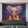 1pc Elephant tapestry, UV responsive fluorescent tapestry, watercolor elephant wall hanging aesthetic cloud tapestry