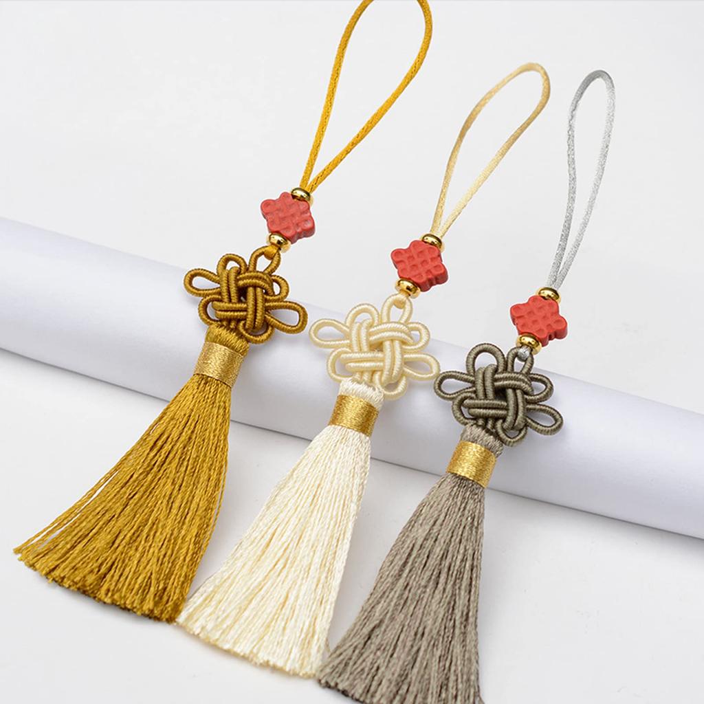 Tassel Charm Fringe Set of 3 Chinese Knot DIY Decorative Tsumami Zaiku Tassel Keychain Tassel Obi Kanzashi Jewelry Souvenir DIY Fan Set Tassels,