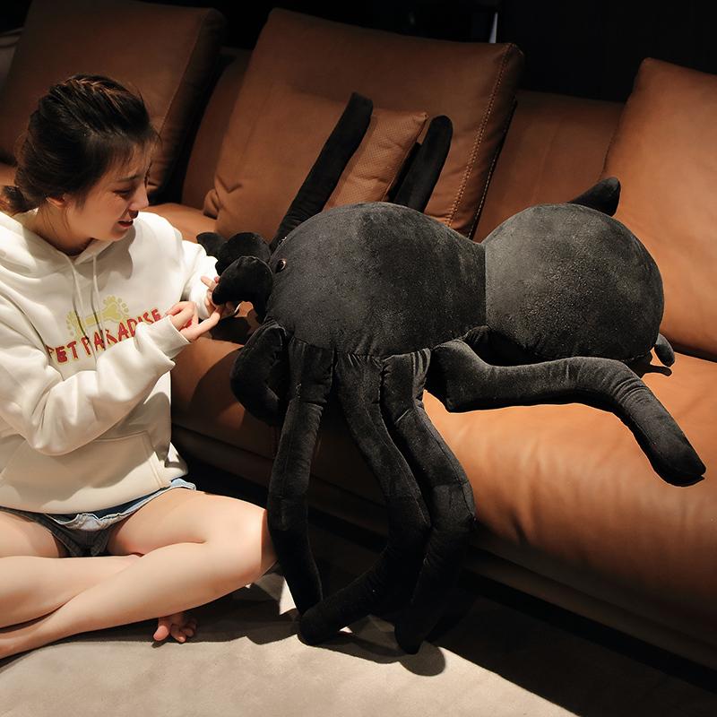 1pc 20cm-80cm Black Furry Plush Spider Joke Prank Props Creative Animal Dolls For Kids Halloween Party Decor