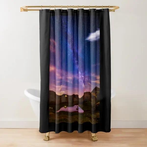 Mountain Shower Curtain Starry Night Shower Curtain Moon Shower Curtain,Lake Stars Nature Landscape Art Bathroom Curtains