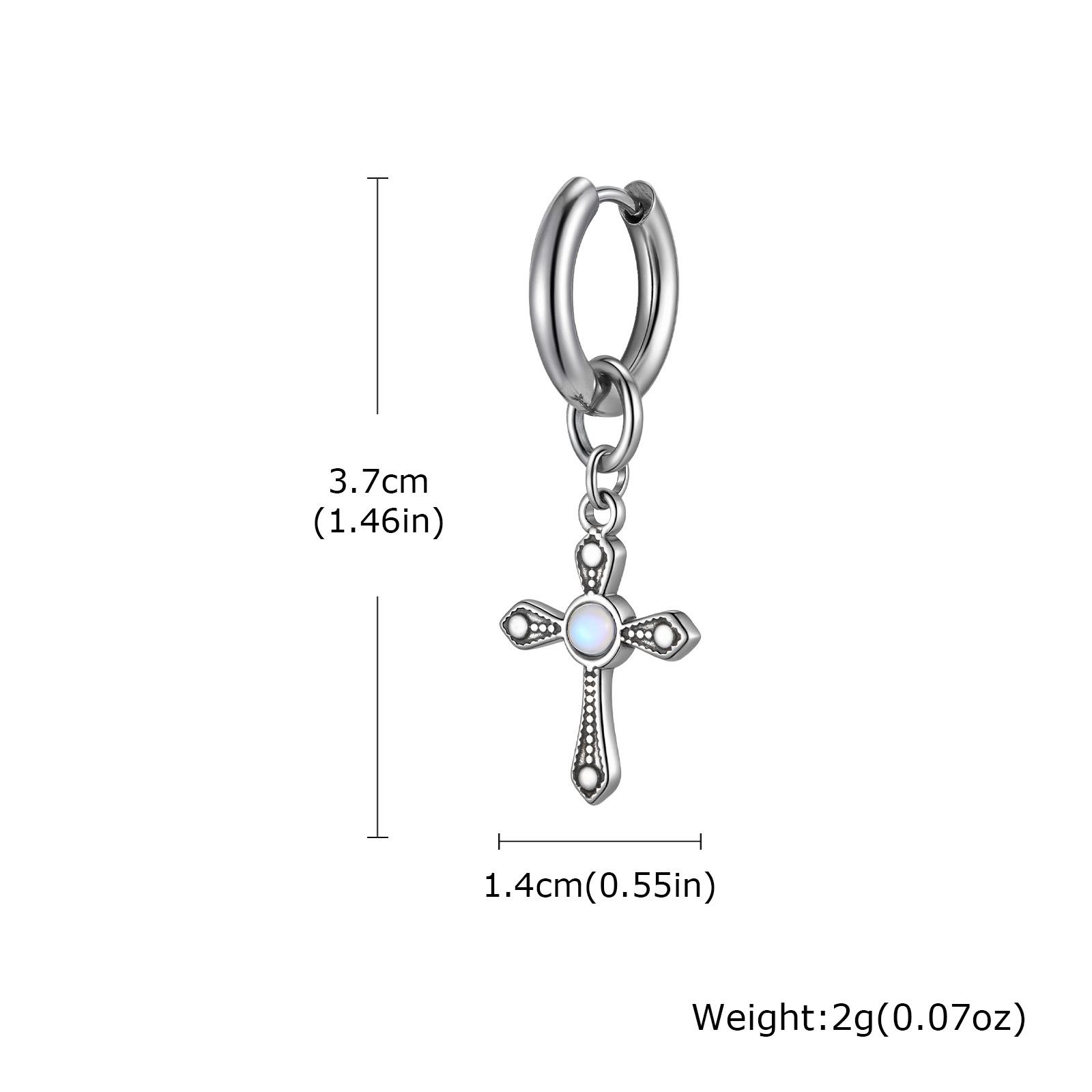 Punk Men s Huggies Earrings,Vintage Long Chain Stainless Steel Ear Drop,Stylish Cross Earring Gift