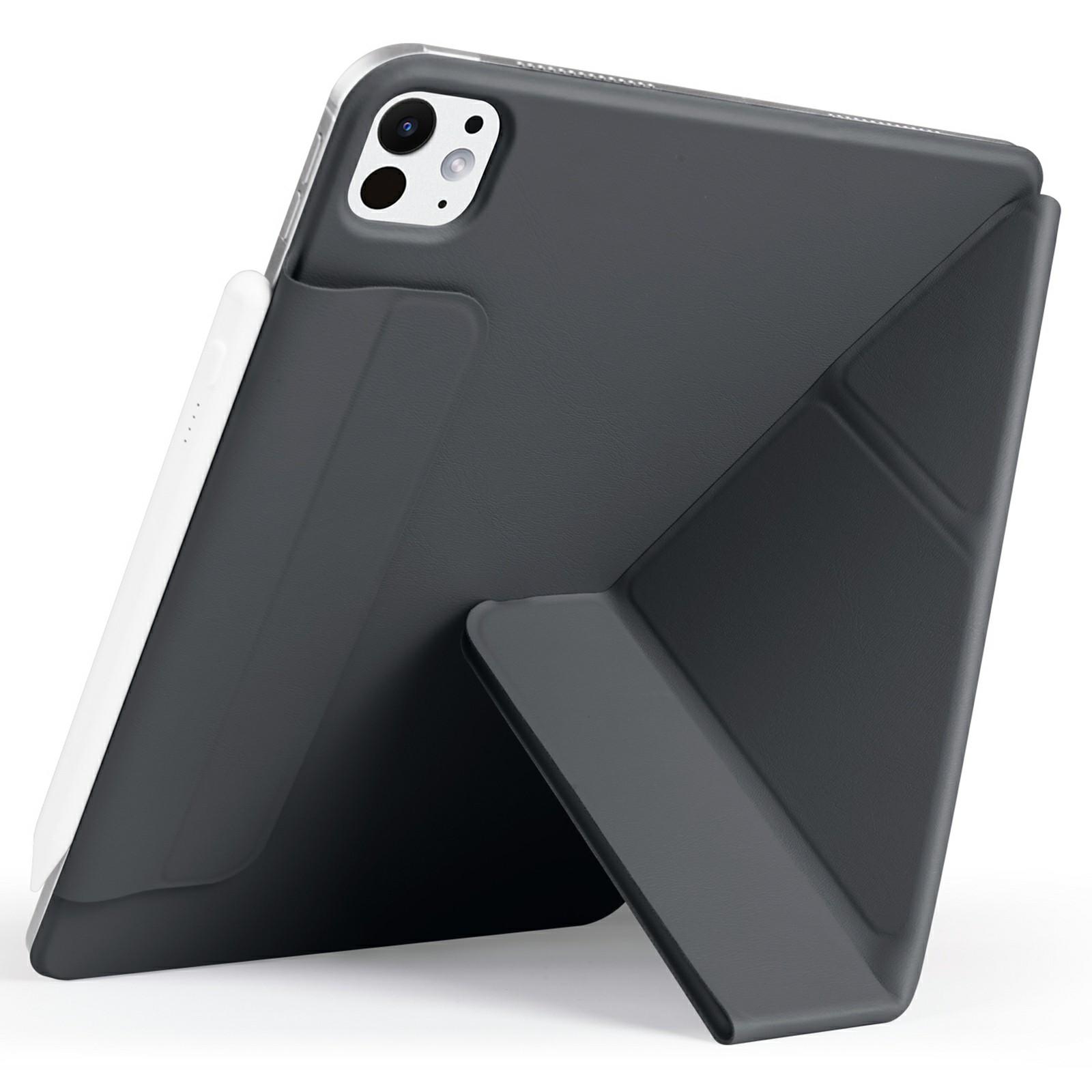 

For iPad Pro 11 (2024) Case PC+PU Leather Origami Stand Magnetic Tablet Cover Black