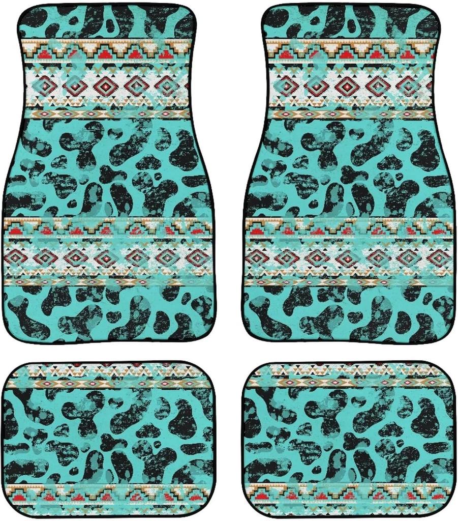 Universal Fit Auto Carpet Floor Mats Set of 4 for Women Girls Decorative Boho Floral Print Car Floor Mats Front & Rear Liners Set
