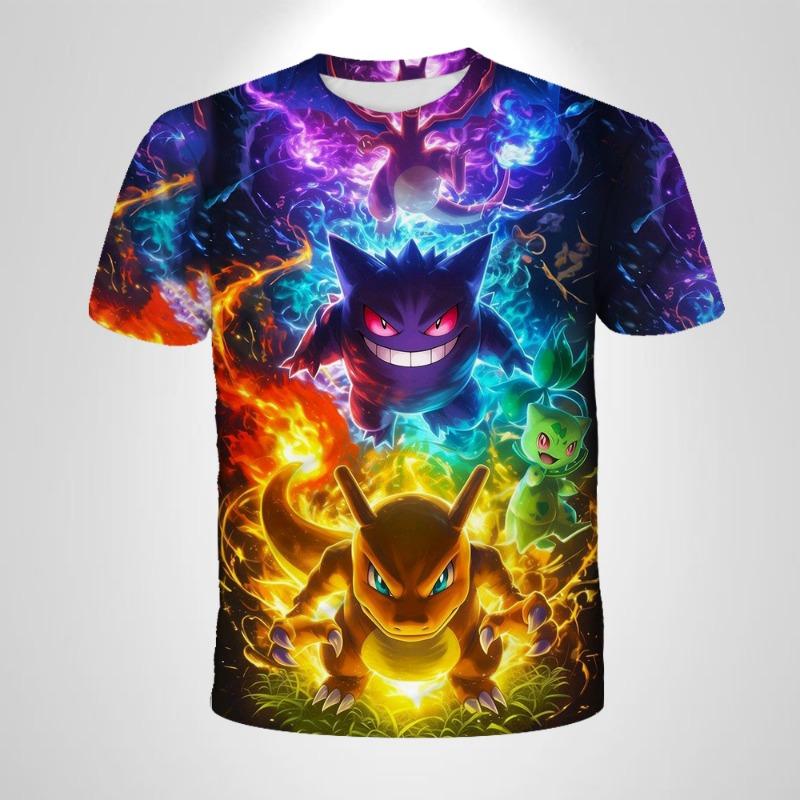 Pokémon 3D Cartoon Pikachu T-shirt, Fashionable Casual Top, Breathable Suitable for Boys and Girls, Pajamas, Birthday Gift. 110