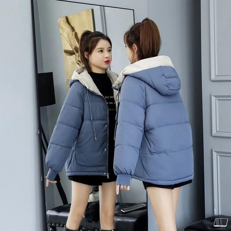 Autumn Winter Warm Hooded Coat Women Solid Loose Down Cotton Jacket Ladies White Casual Slim Quilted Windproof Parka Outwear Padded Jacket