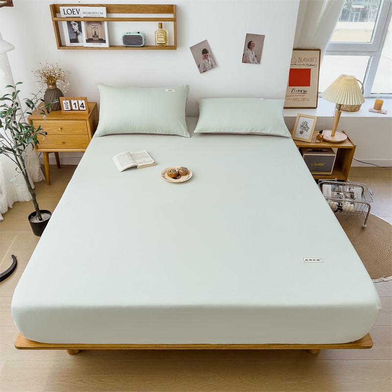 100% Cotton Solid Color Fitted Sheet 3Pcs Mattress Cover with Elastic Band Skin-friendly Soft Home Hotel Queen Size Bedding Set