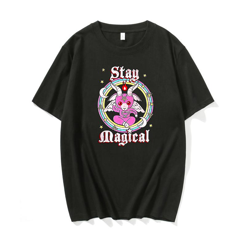 

Cute Rainbow Stay Magical Letter Lamb Cartoons Shirt Print Summer Tees Harajuku Fun Casual Chic Vintage Kawaii Women Top T-Shirt S білий