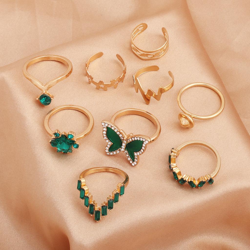 Butterfly Diamond Nine-piece Ring Geometric Star Animal Diamond Imitation Gemstone Jewelry Set