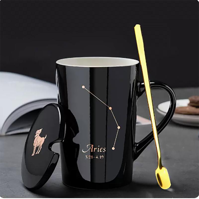 400ml 12 Constellation Mug with Lid Spoon Large Capacity Japanese Ceramic Water Cup Home Office Male and Female Couple