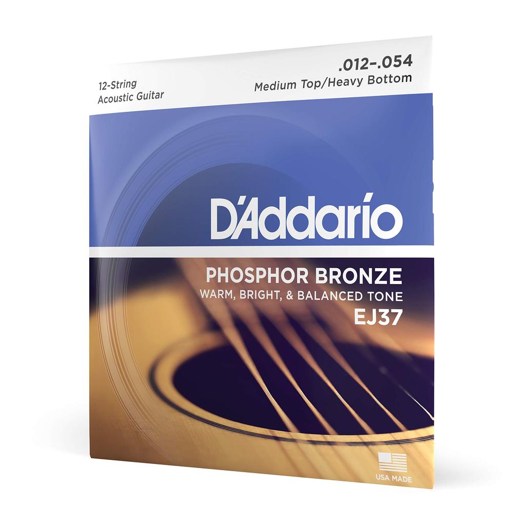 Phosphor Bronze Acoustic Guitar Medium EJ37 D'Addario Strings, Top/Heavy Bottom, 12-String, .012-.054,