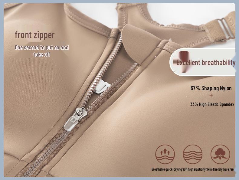 Dambekläder Högintensiv Justerbar Sport-BH med Dragkedja fram och Stötdämpning