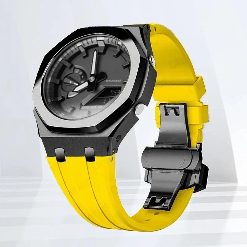 Mod-kit för Casioak GA2100 GA2110 Metallfodral Bezel Gummiarmband För Casioak GAB2100 2110 Modifieringssats Fodral Med Skruvkorrigering
