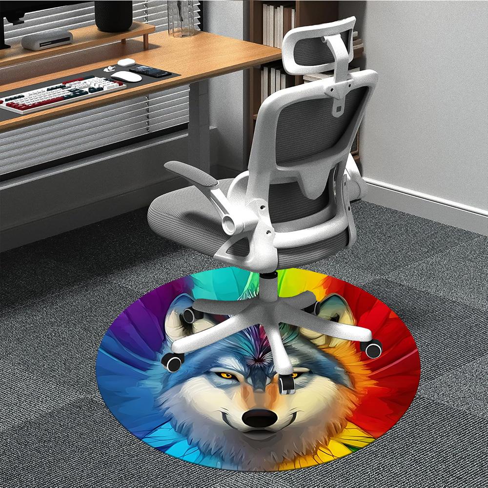

1pc Rainbow Wolf Chair Carpet for Office Non-Slip, Machine Washable Rug for Office - Holiday DecorMachine Made yy251029083 80cm by 80cm