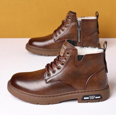 2025 Winter Genuine Leather Shoes Mens Snow Boots Warm Plush Flat Brand Male Ankle Boots Black Brown Non-slip