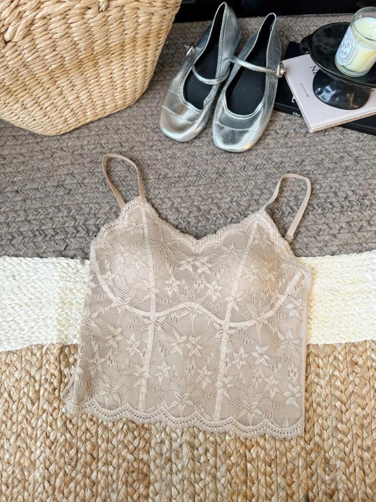 Fishbone Lace Strapless Camisole: French Foundation, Versatile Inner/Outerwear, No Bra Needed, Anti-Exposure Base Layer.