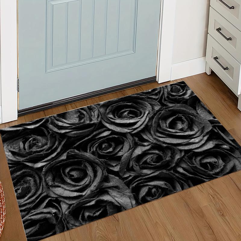 

Black Rose Rug Gothic Floral Entryway Doormat NonSlip Easy Clean Stylish Decor Carpet for Living Room Bedroom Pet Friendly 40X60cm