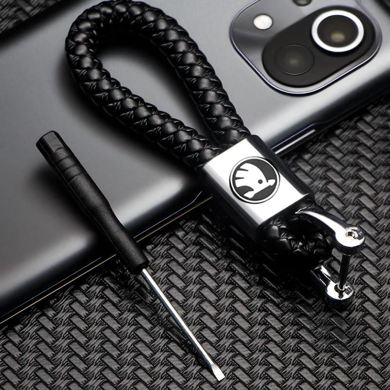 2026 Hot 3D Metal+Braided Rope Car Styling Key Chain Anti-Lost Car Key Pendant Keyring Accessories For Skoda Yeti Fabia Kodiaq R