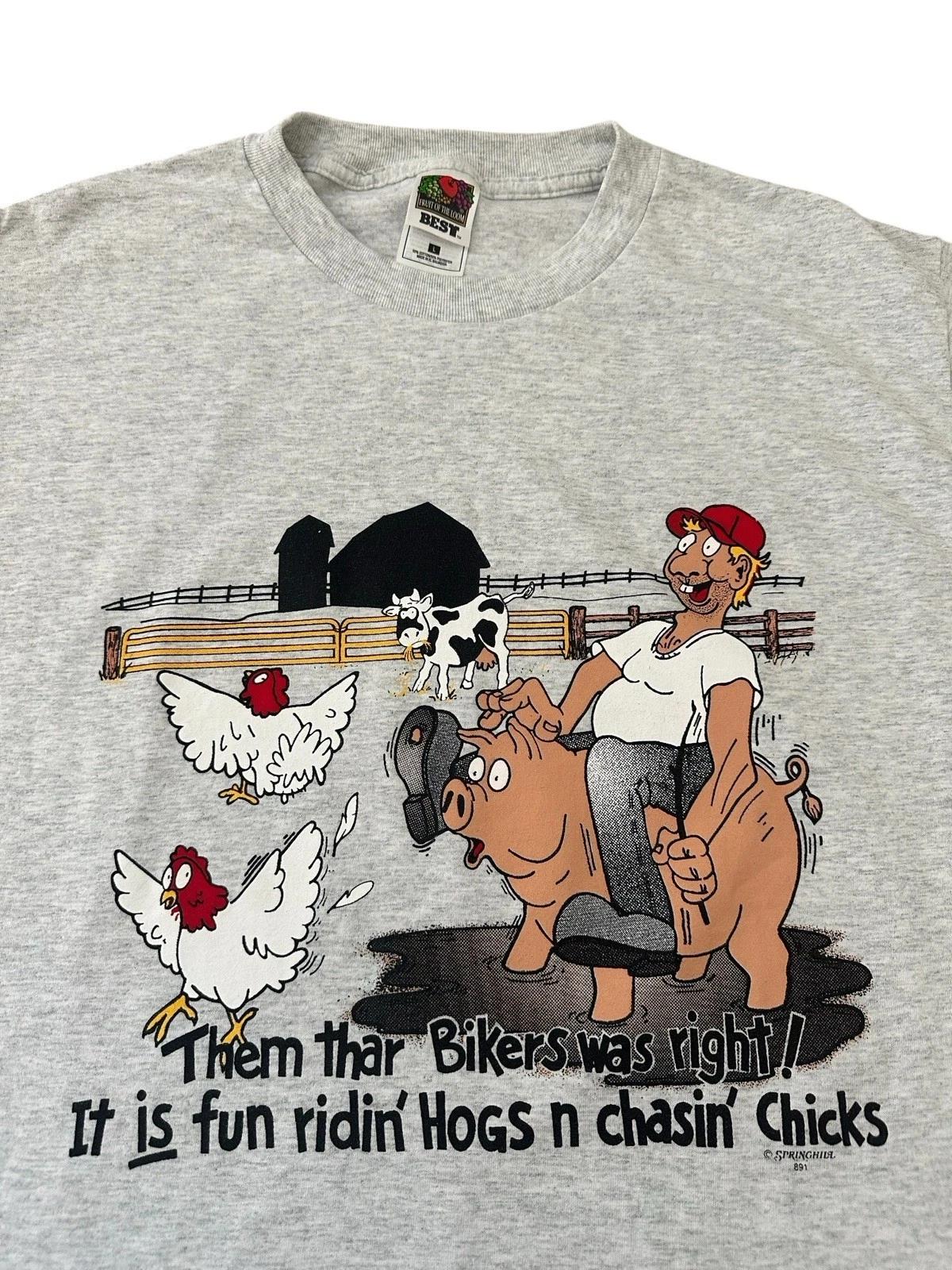 Vintage Ridin’ Hogs and Chasin’ Chicks T Shirt Men’s Large 90’s Harley Davidson S