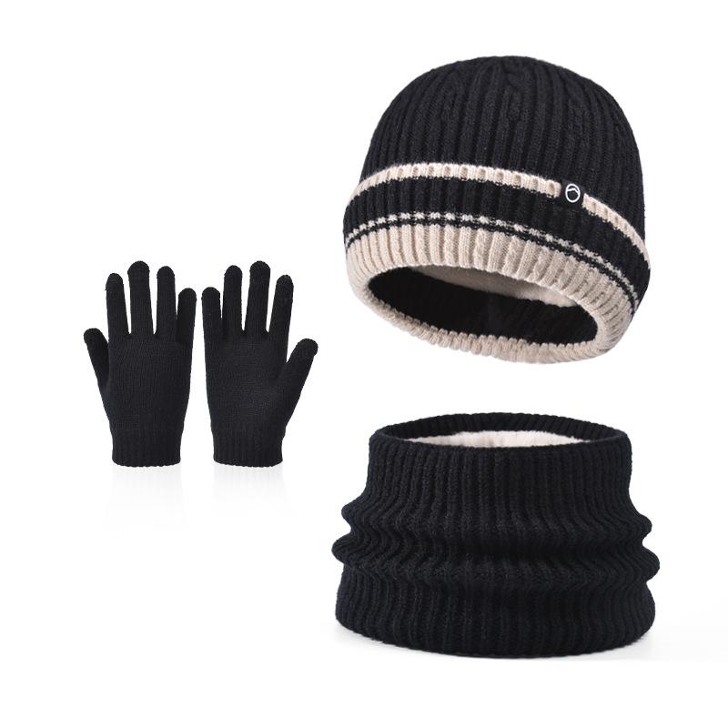 3Pcs Children Winter Hat Neck Warmer Gloves Set Fleece Lining Kids Beanie Scarf Suit Outdoor Child Cap for Girls Boys 4-10Y