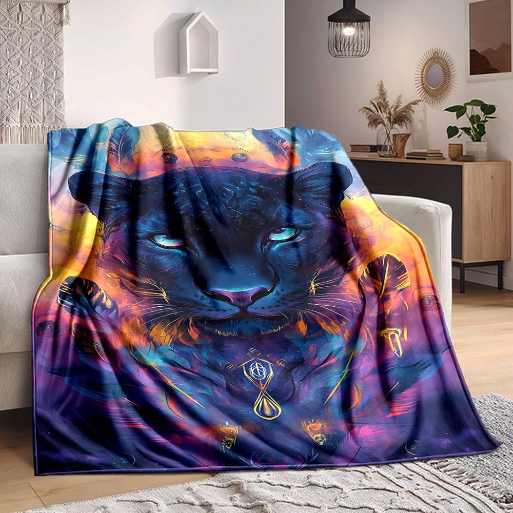1pc Panther Spirit Blanket - Lightweight Flannel Fleece with Digital Printing, Soft Warm for Sofa, Travel, Camping, Office yy251018337