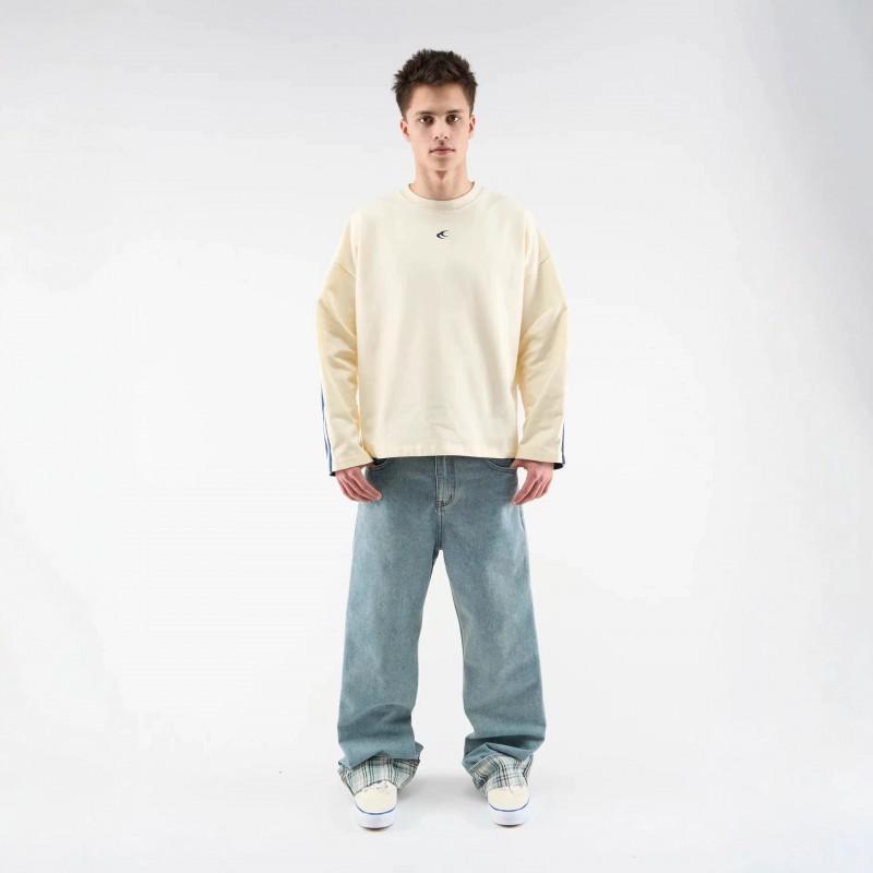 Unisex Vintage Striped Long Sleeve T-Shirt Loose Fit Round Neck Casual Top Men Women