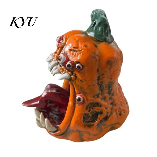 Fangs Pumpkin Decoration Halloween Evil Figurine, Ornament with Multi Eyes and Spooky Decorations Fangs, Demon Resin Statue for Party Shape