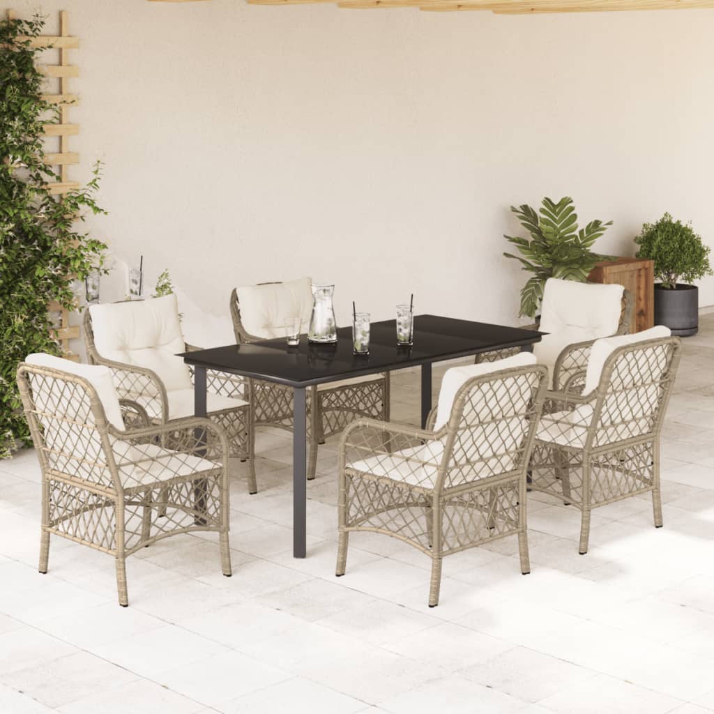 Vidaxl 7-Cz. Gartenmöbel-Set mit Kissen, Beige, Polyrattan