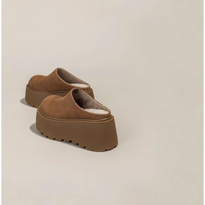 Thick bottom heightening velvet bag head half slippers women wear new autumn and winter one pedal