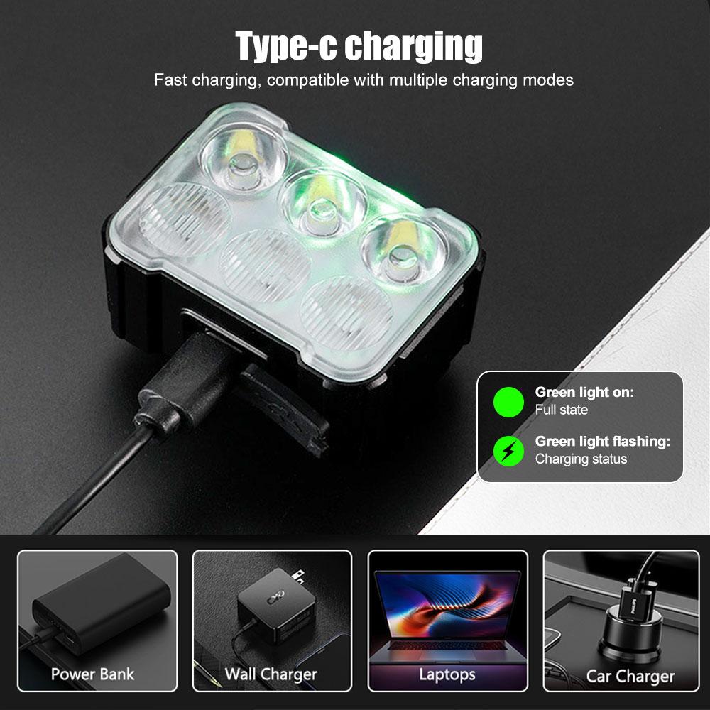 Red/White Cycling Taillight 6 Lamp Headlight Bicycle Lights Bike Safety Warning Light LED USB Rechargeable Waterproof Bike Light