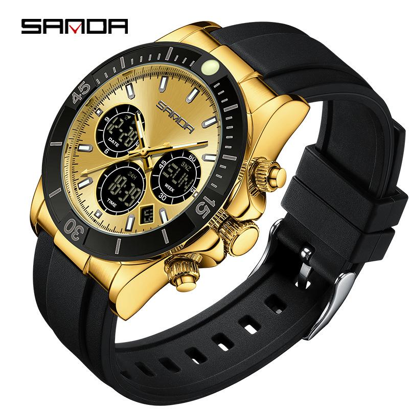 SANDA Fashionable Waterproof Electronic Watch for Teens - Multifunctional Dual Display Sports Stopwatch