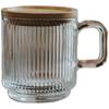 Classic Japanese-style New Round Coffee Cup Transparent Striped Wide Mouth with Lid Handle Glass Milk Cup Household Drinking Water