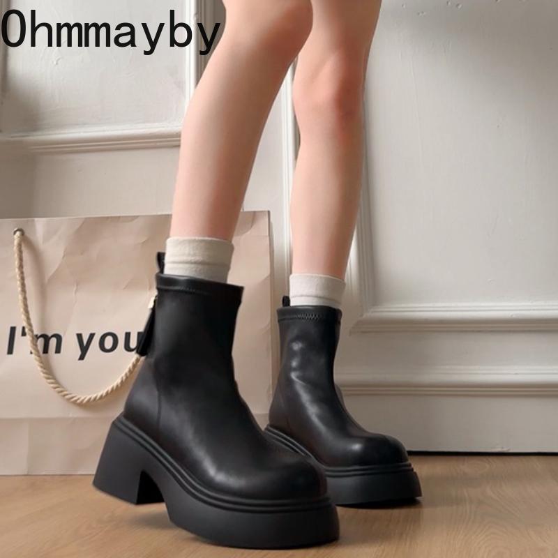 Retro Chunky Heel Women Ankle Fashion Round Toe Zippers Autumn Winter Mordern Short Botines Para Mujeres