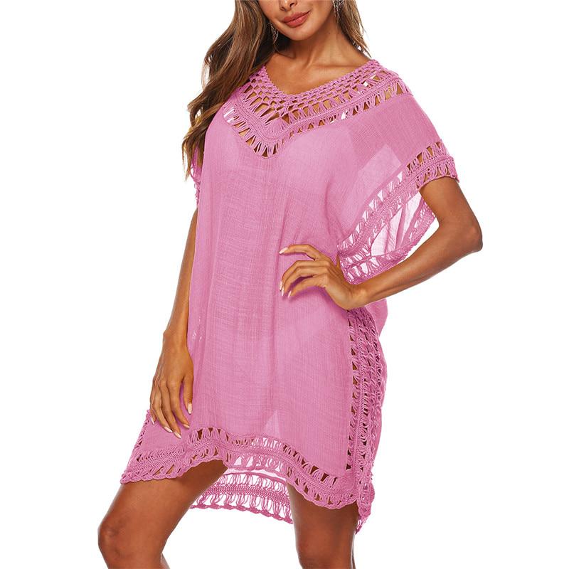 Sexy Knitted Beach Cover Up Tassel Tie Beachwear Tunic Long Pareos Swimsuit Beach Dress Bikini