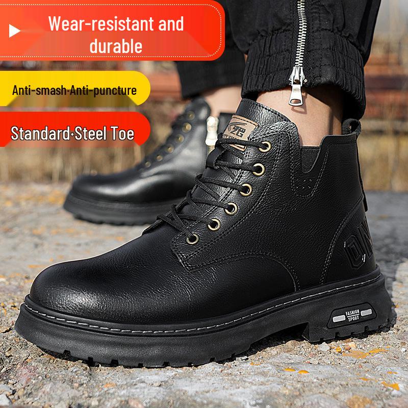 

Zhen Gu Versatile Men s Mid-Top Safety Boots: Anti-Smash, Anti-Puncture, Side Zipper, Wear-Resistant, Plus Size Model 8849, Brown, Size 38