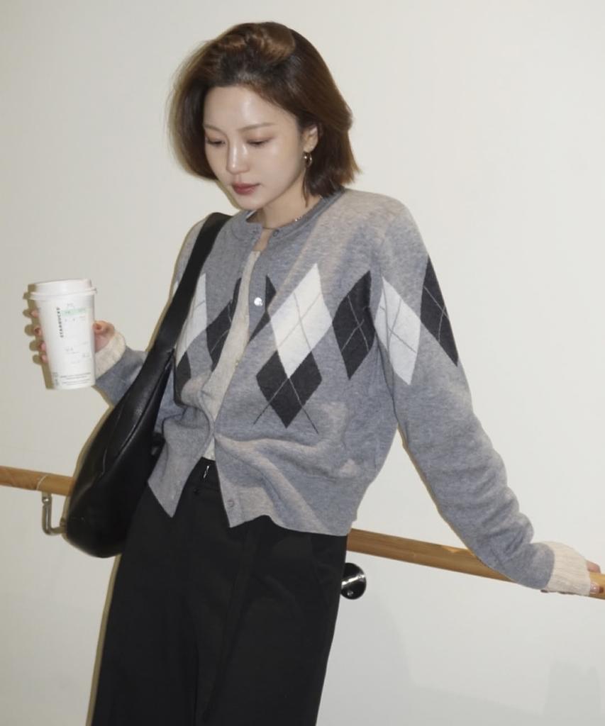 JUCYJUDY Wool Blend Argyle Knit Cardigan Jzkt621D