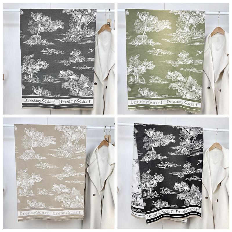 180*66cm Damski Luksusowy Szal Szalik Imitacja Kaszmiru Atramentowy Styl Chiński Jesień Zima Ciepłe Dodatki Odzieżowe