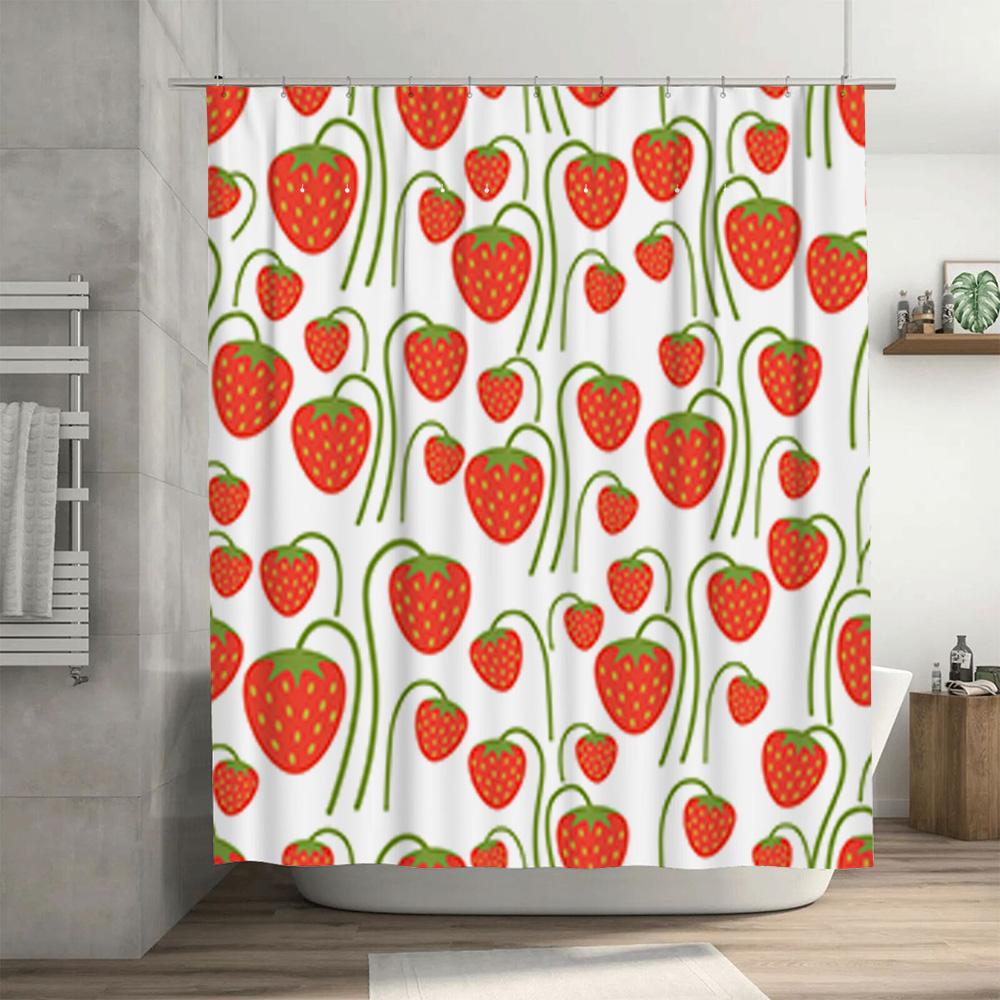 Strawberry Bath Curtain Waterproof Shower Liner for Bathroom Decor Modern Floral Pattern