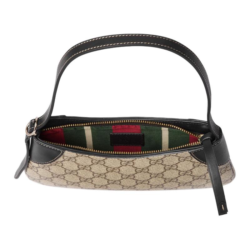 Gucci shoulder bag GG Emblem GG Emblem adjustable strap with zipper closure, coated canvas and leather, hand-held bag, super mini, women's black