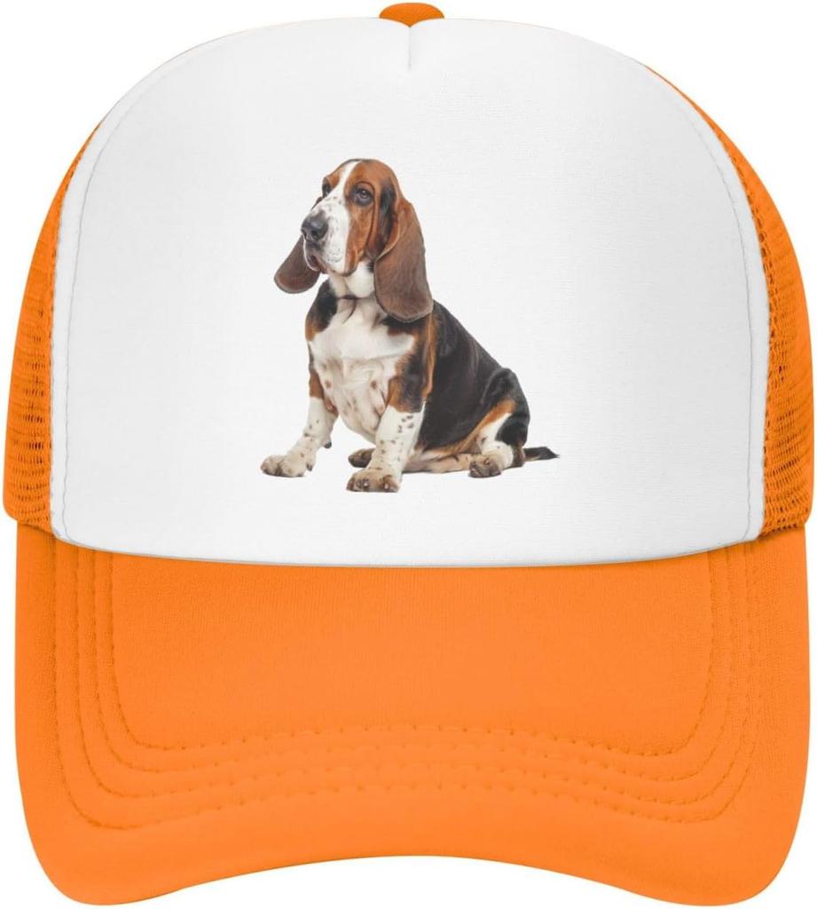 Basset Hound Dog Print Mesh Trucker Hat Casual Adjustable Snapback Cap for Unisex Adults