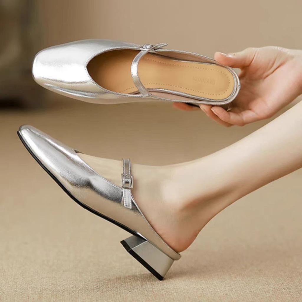 Premium design new silver summer cool slippers fashion bag head half slippers