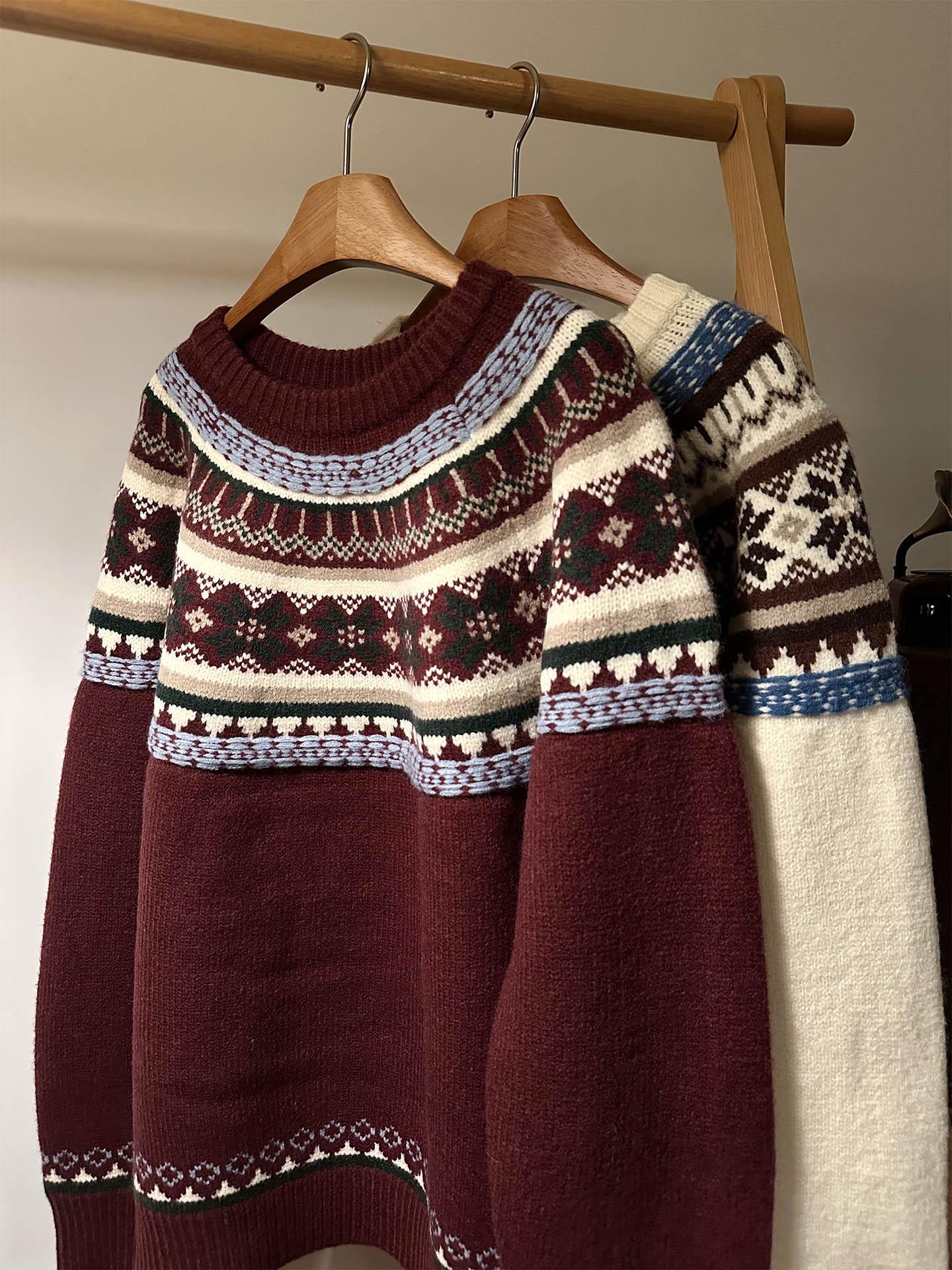 Унисекс американский ретро жаккардовый свитер Fair Isle 2025 - Осенне-зимняя коллекция XL