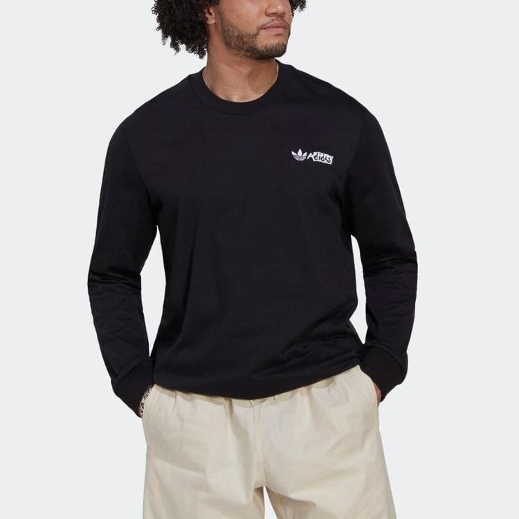 Adidas Originals Trefoil Solid Color Back Logo Long Sleeve T-Shirt Men Tops Black HT1660