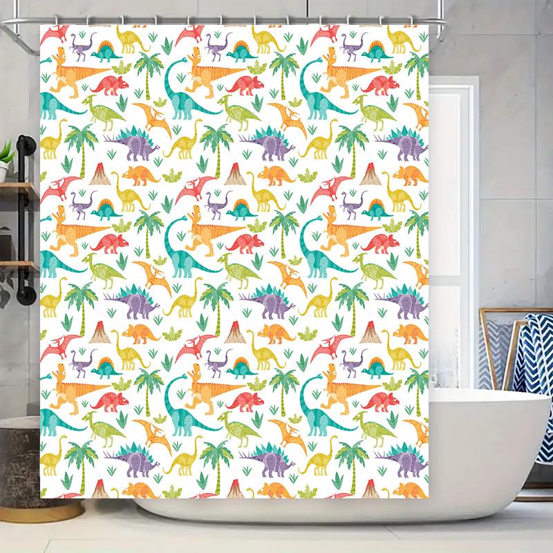 

Vibrant Dinosaur Print Shower Curtain For Bathroom Decor Waterproof Fabric Wall Hanging Home Decoration In Multicolor Patterns W60H190(CM)-1 Pcs