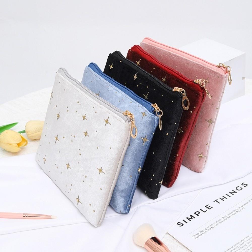 Fashion Portable Cosmetic Bag Hot Stamping Star Pattern Soft Velvet Women Toiletry Bag with Zipper Make Up Storage Bag