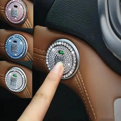 Bling Rhinestone Decoration Car Start Stop Engine Button Cover Full Diamond Ring Sticker Decoration Interior Accessories