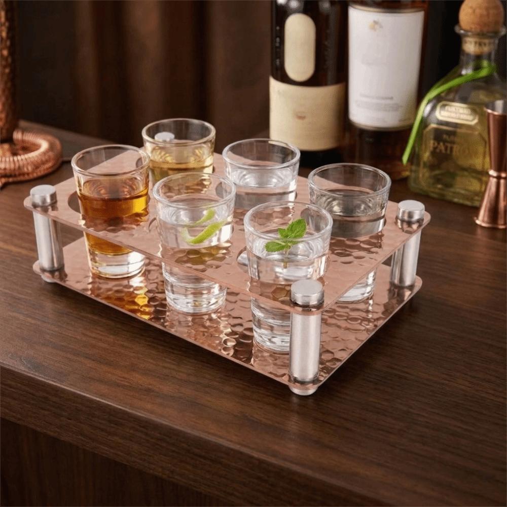 Stainless Steel Wine Glass Tray 6 Holes Glass Cup Rack Durable Serving Display Tray Party