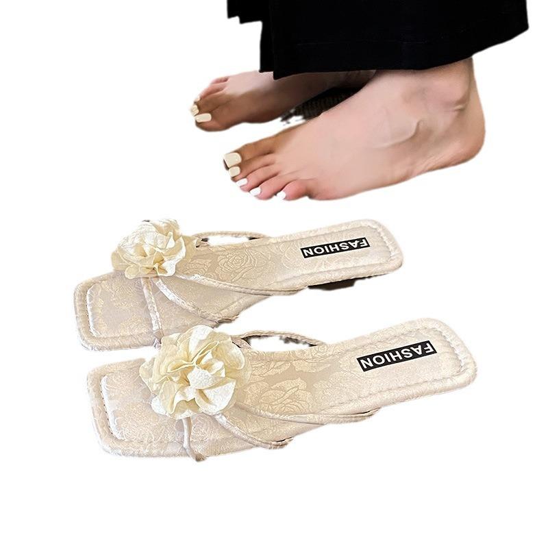 Fairy wind rose sweet one-word slippers female summer outer wear temperament with skirt open-toed flat-bottomed sandals shoes